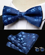 HUISHI Classic Blue Bowties For Men  Paisley Floral Bow Tie Pocket Square Cufflinks Suit Set Wedding Party Plaid Solid Butterfly