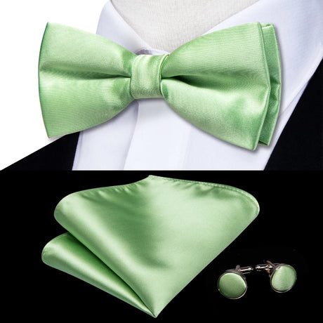 Dropshipping Solid Silk Mens Bow Tie Hanky Cufflinks Set Pre-tied Butterfly Knot Bowtie Wholesale for Male Wedding Business