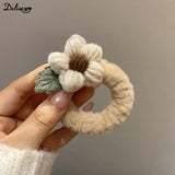 Newest Korean Woman Cute Plush Flower Hairband Elastics Hair Band Scrunchies Hair Ties Ladies Ponytail Hold Hair Accessories