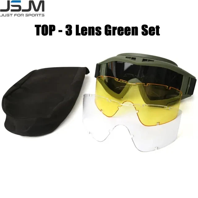 Outdoor Airsoft Tactical Goggles 3 Lenses Wind and Dust Resistant Shooting Motocross Mountaineering Glasses CS Safety Protection