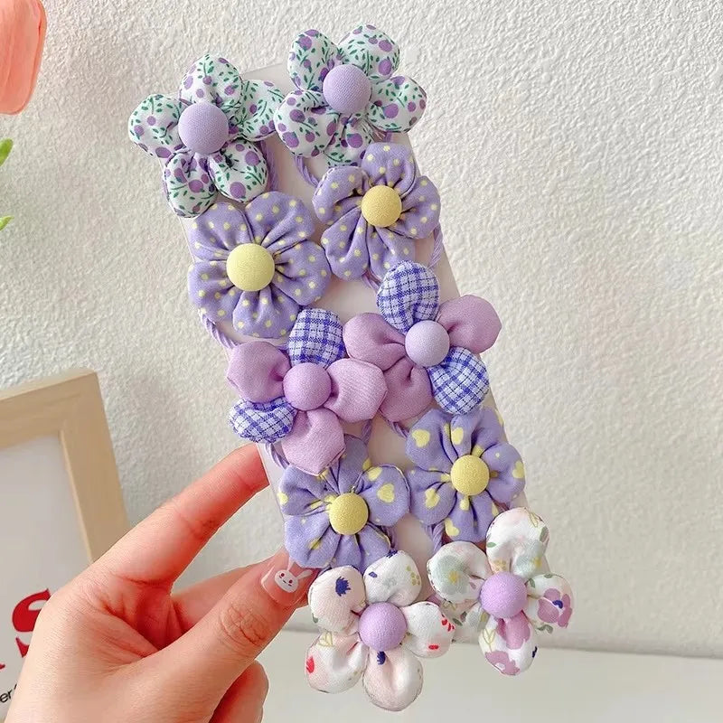 10Pcs/Set Big Bow Flower Elastic Hairbands Children Girls Sweet Hair Ties Fashion Headbands Hair Accessories Rubber Band For Kid