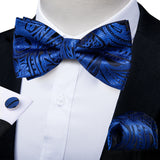 Classic Black Men Bow Ties 100% Silk Bowties Butterfly Pocket Square Cufflinks Set Suit Paisley Gold Pre-Tied Bow Tie DiBanGu