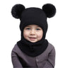 New Cute Balaclava Hats Children Double Balls One-piece Hat Scarf Boys Girls Autumn Winter Pompom Ball Wool Cap