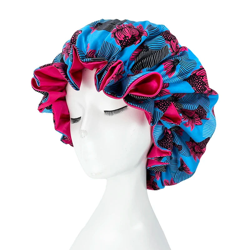 Double Layer Silky Satin Bonnet Women Sleeping Cap Large Reversible Satin Linned Night Sleep Headwrap Hat Hair Wrap Accessories