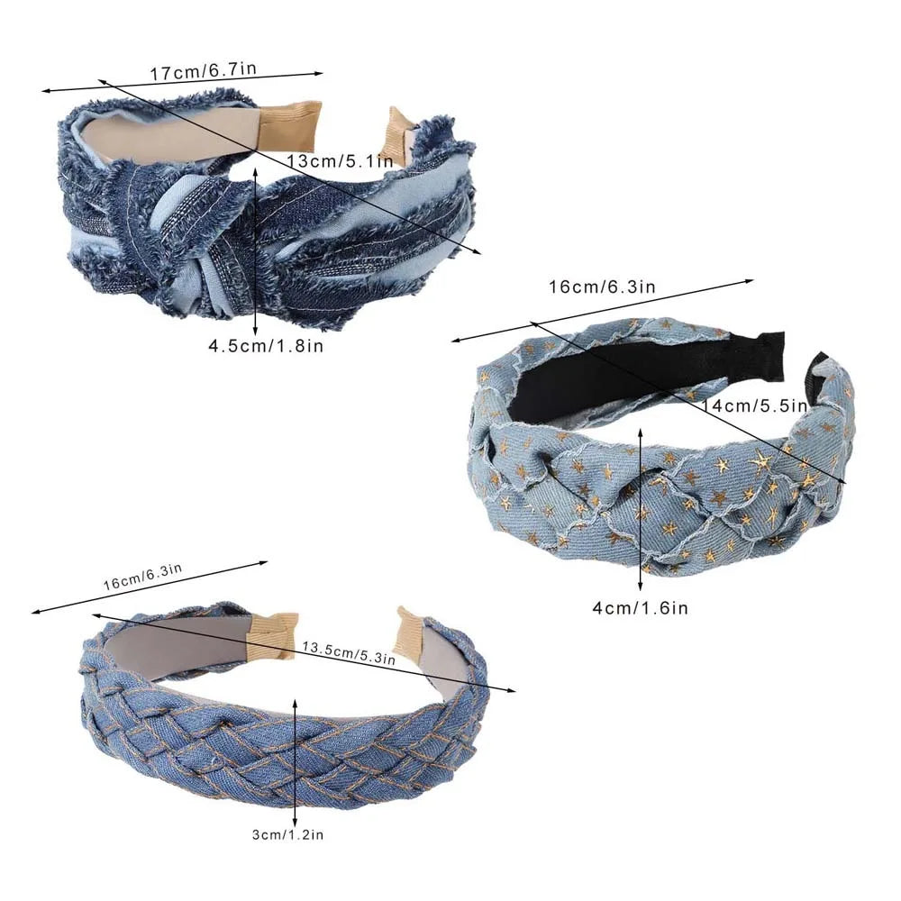 Women Denim Cloth Knotted Headbands Hairbands Headdress INS Fashion Cool Cowboy Wide Head Bands Hair Hoops