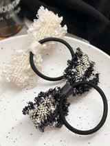 2 Pcs Black White Knitted Hair Bow Scrunchies,Elastics Bands Elegant Hair Ties Scrunchy Bowknot Ponytail Holder for Women Girls