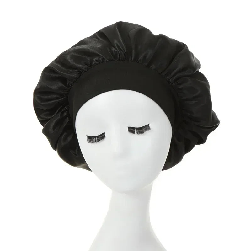 1PC Satin Sleeping Hat Night Sleep Hair Care Bonnet Nightcap Extra Satin Silky Shower Caps Sleep Cap with Premium Elastic Band