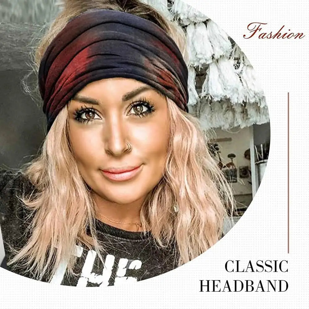Tie Dye Headbands for Women Wide Turban Headwrap Knotted Vintage Hairbands Cotton Bandanas Bandage Headscarf Hair Accessories