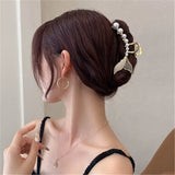 Metal Hair Claw Crab Clip for Women Girls Korean Non Slip Big Geometric Barrette Shark Clip Hairpin Head Pearl Hair Accessories