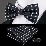 Hi-Tie Brand Silk Pre-tied Men's Bow Tie Hanky Cufflinks Set Bowtie for Male Jacquard Solid Paisley Floral Wedding Business Gift