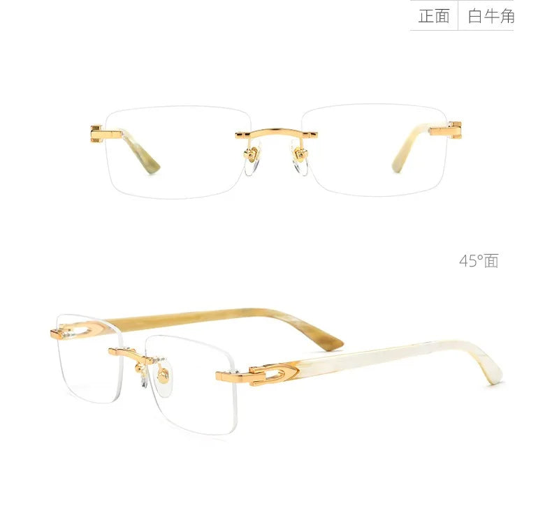 Frameless Horn Pure Titanium Glasses Frame with High-grade Natural White Horn Temples Can Be Matched with Myopia and Presbyopia.