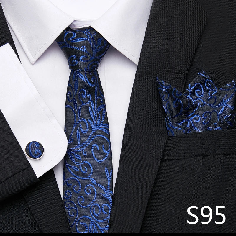 Luxury Tie Handkerchief Pocket Squares Cufflink Set Necktie For Men Blue Red Clothing Accessories