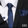 Luxury Tie Handkerchief Pocket Squares Cufflink Set Necktie For Men Blue Red Clothing Accessories