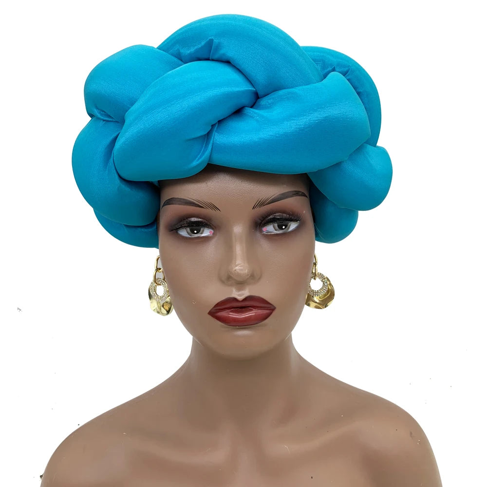 Exaggerated Big Braid Head Band African Raw Silk Turban Cap for Women Nigeria Wedding Party Headpiece Female Headband