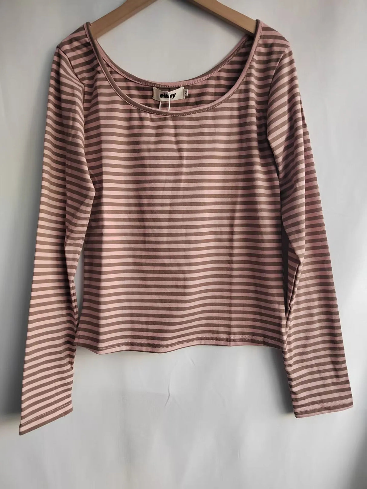 KUSAHIKI Sexy Retro Stripes Korean Versatile Slim Fit Long Sleeved Round Neck Base Shirt Short Spicy Girl Y2k Top 2024 New