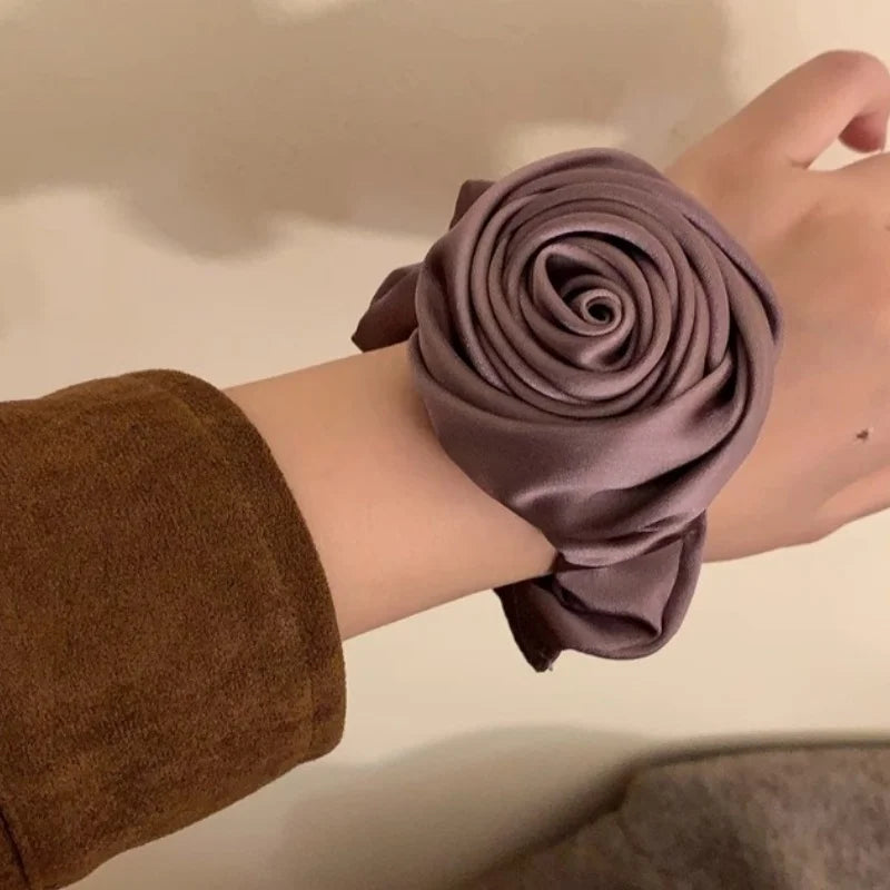 SIMPLEJEWEL™Handmade Rose Flower Elastics Hair Scrunchies, Ties  Satin Scrunchies Hair Band Ponytail Holder Band Scrunchies Ring