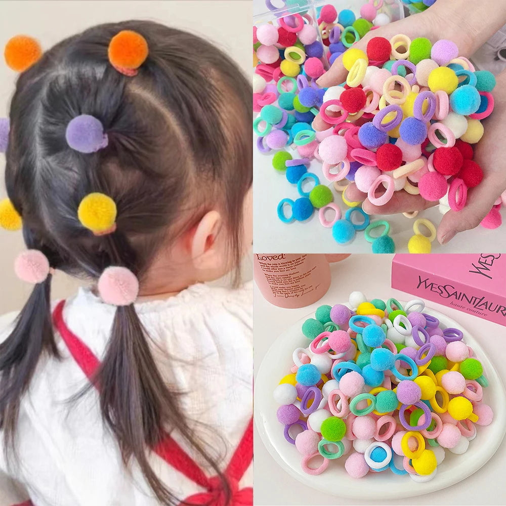 10 Pairs Baby Girls Elastic Hair Bands Plush Ball Rubber Bands Sweets Scrunchie Hair Ties Random Color Kids Hair Accessories