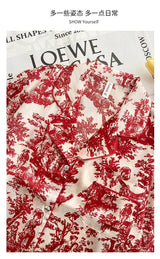 Fashion Print Flower 2PCS Pajamas Set Women Sleepwear Spring Summer Trouser Suits Lounge Wear Loose Satin Homewear Pijamas Suit