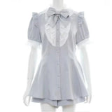 Japanese Style Gothic Y2k Lolita Plaid Rhinestone Bow Dress Shorts Set Sweet Women Puff Short Sleeve Button Shirt Party Dresses
