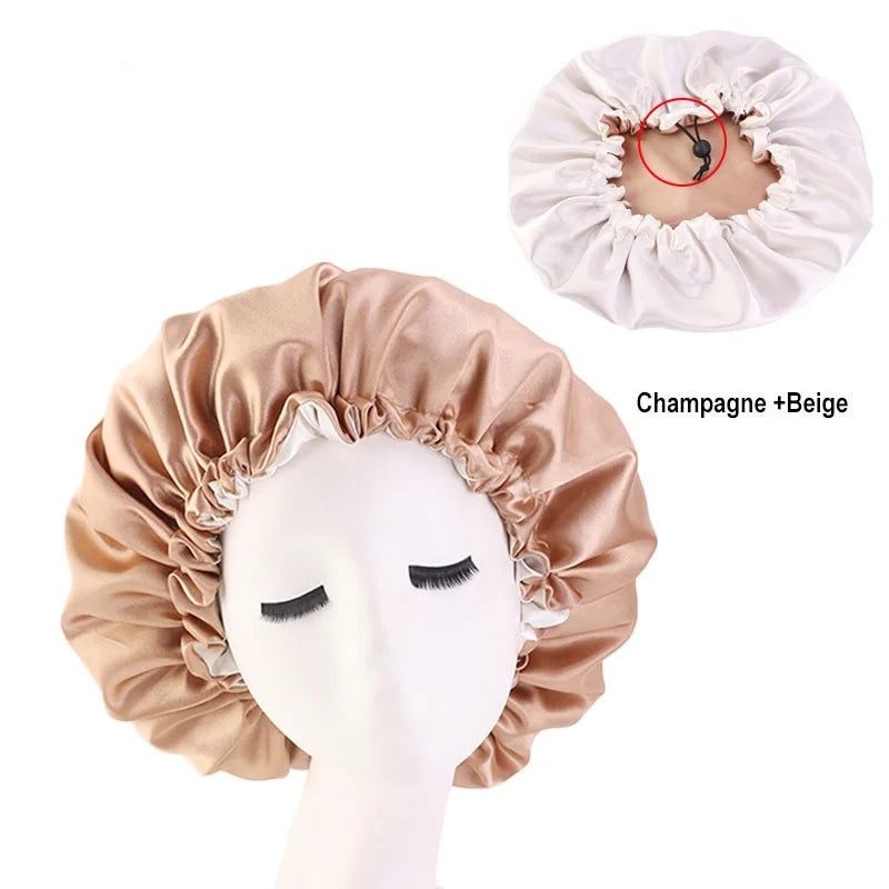 Double-Sided Sleeping Hat Adjustable Nightcap Bathing Hat Girl Sleep Protector Tool