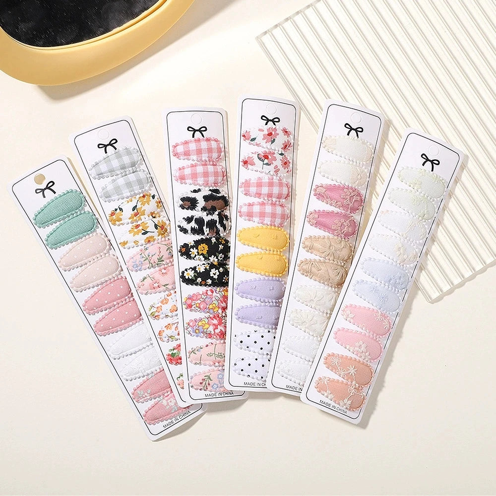 10Pcs/set 2.2'' Printed Embroidery Waterdrop Shape Hair Clips For Cute Girls BB Hairpin Barrettes Headwear Kids Hair Accessories