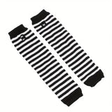 Y2K Gothic Lolita Gloves Arm Cover Harajuku Arm Warmers Black Grey Striped Fingerless Punk Long Wristband Metallic Unisex Gloves