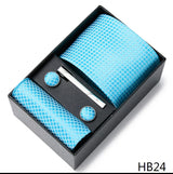 Gravatas For Men Newest design Silk Tie Handkerchief Cufflink Set Necktie Box Striped Blue Office