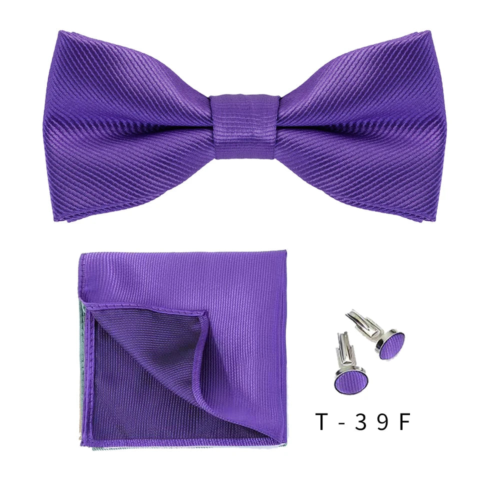 Men Ties Set Solid Color Bowtie Cravat Cufflinks Handkerchief Fashion Butterfly Party Wedding Bow Ties For Men Shirt Accessories