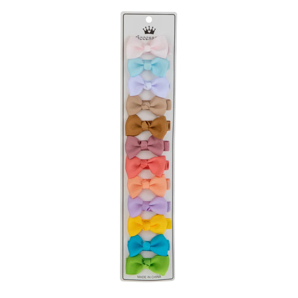 12Pcs/Lot 4.5cm Solid Grosgrain Ribbon Bowknot Kids Hair Clips Handmade Bows Baby Girls Barrettes Hairpins Photo Props Gift Set