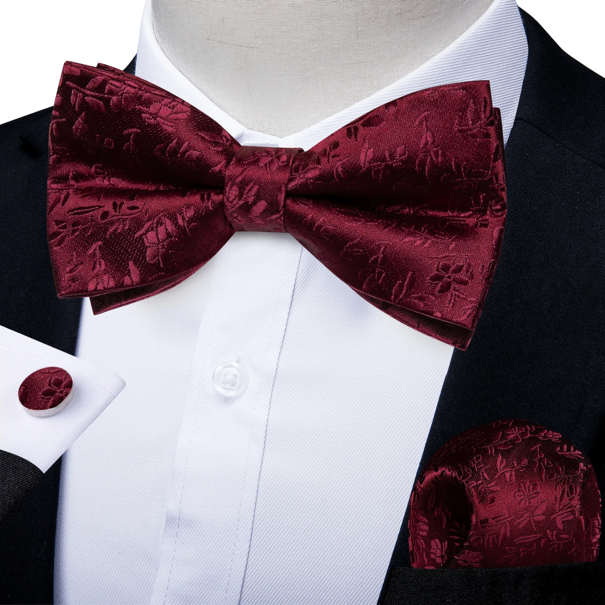 Classic Black Men Bow Ties 100% Silk Bowties Butterfly Pocket Square Cufflinks Set Suit Paisley Gold Pre-Tied Bow Tie DiBanGu