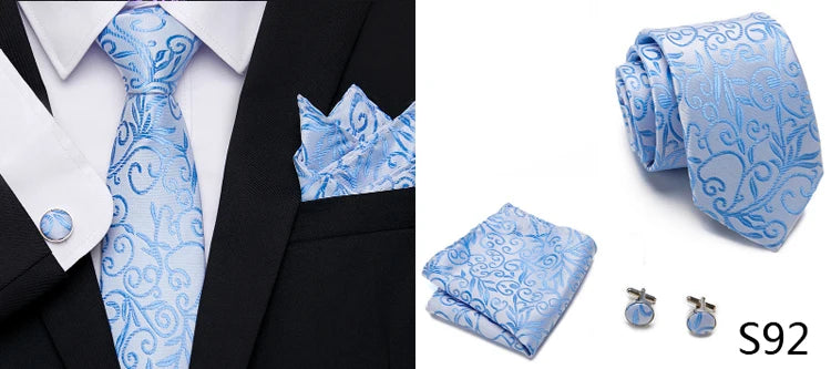 Luxury Tie Handkerchief Pocket Squares Cufflink Set Necktie For Men Blue Red Clothing Accessories