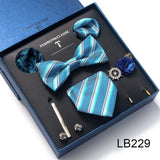 Brand Newest Design Silk Tie Set Handkerchief Pocket Squares Cufflink Bow Tie Clip Necktie Set Bussiness Wedding Suit Gift Box