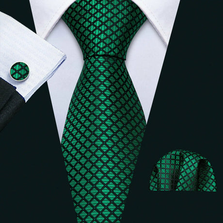 Fashion Luxury Green Silk Tie For Men Casual Formal Wedding Geometric Tie Barry.Wang NeckTies Hanky Cufflinks Set Business Gift