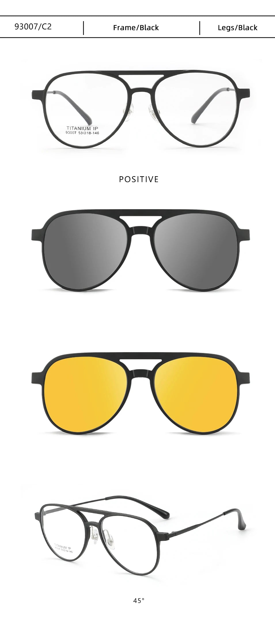 3 In 1 Pure Titanium Women Double Beam Glasses Frame With Polarized Clip On Sunglasses And Night Vision Men Half Rim Eyewear