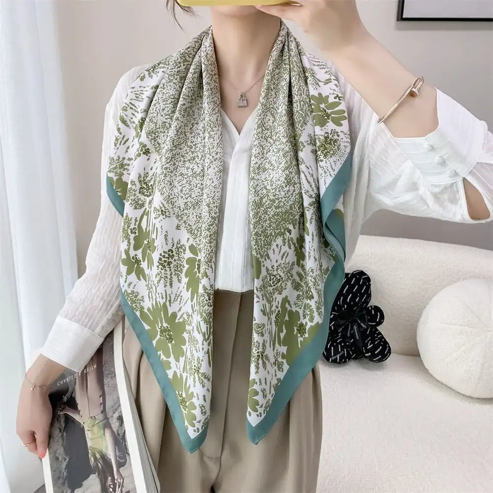 Female Foulard fashion Silk Square Scarf For Women 90*90cm Neck Hair Tie Band Designer Soft Neckerchief Hijab foulard en soie