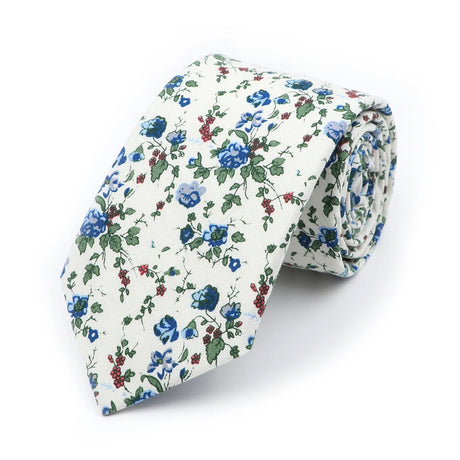 New Chic Floral Tie For Men Women 100% Cotton Beautiful Elegant Flower Necktie White Blue Narrow Skinny Wedding Casual Cravat