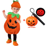Kids Halloween Party Costume Romper with Hat Shoes Toddler Pumpkin One-Piece Boy Girl Baby Jumpsuit Cosplay Clothing Set 1-10T