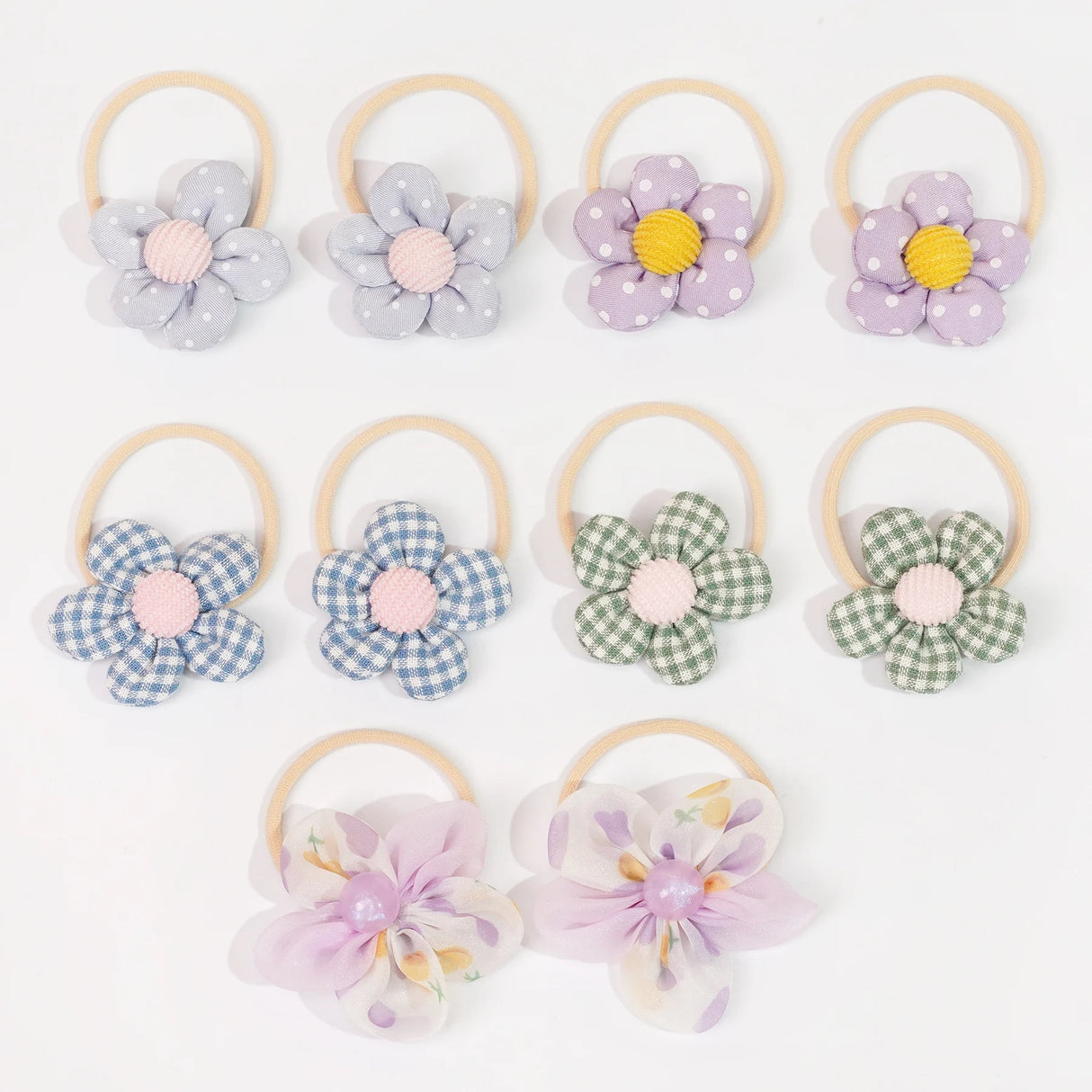 10Pcs/Set Girls cute Hair Loop Childrens Hair Ties with Flowers Elastics Ponytail Holders Pigtails Rubber Band Hair Accessories