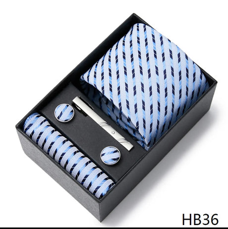 2023 New Style Wedding Gift Tie Pocket Squares Set Necktie Box Men Solid Black Suit Accessories Fit Wedding