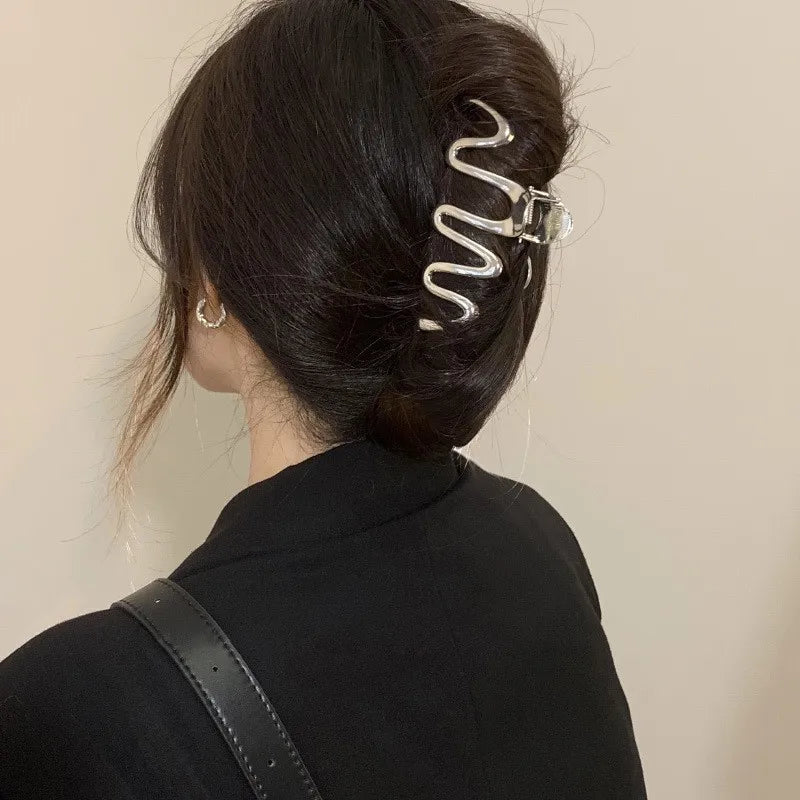 New Punk Geometric Metal Gold Silver Simple Hair Clip Claw for Women Trendy Large Crab Catches Clamp Korea Headwear Accessories