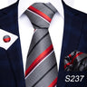 Brand Fashion 8 cm Tie For Men Woven Festive Present Tie Handkerchief Cufflink Set Necktie Shirt Accessories Red Striped