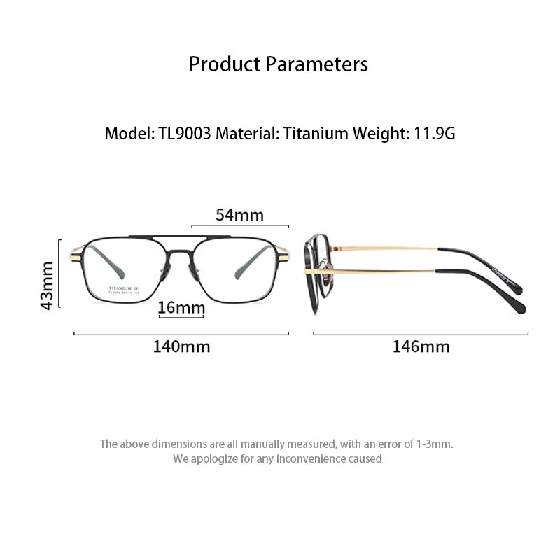 Light Pure Titanium Frames Retro Polygon Spectacle Pilot Ultra Double Bridge Customized Optical Prescription Eyeglasses Man