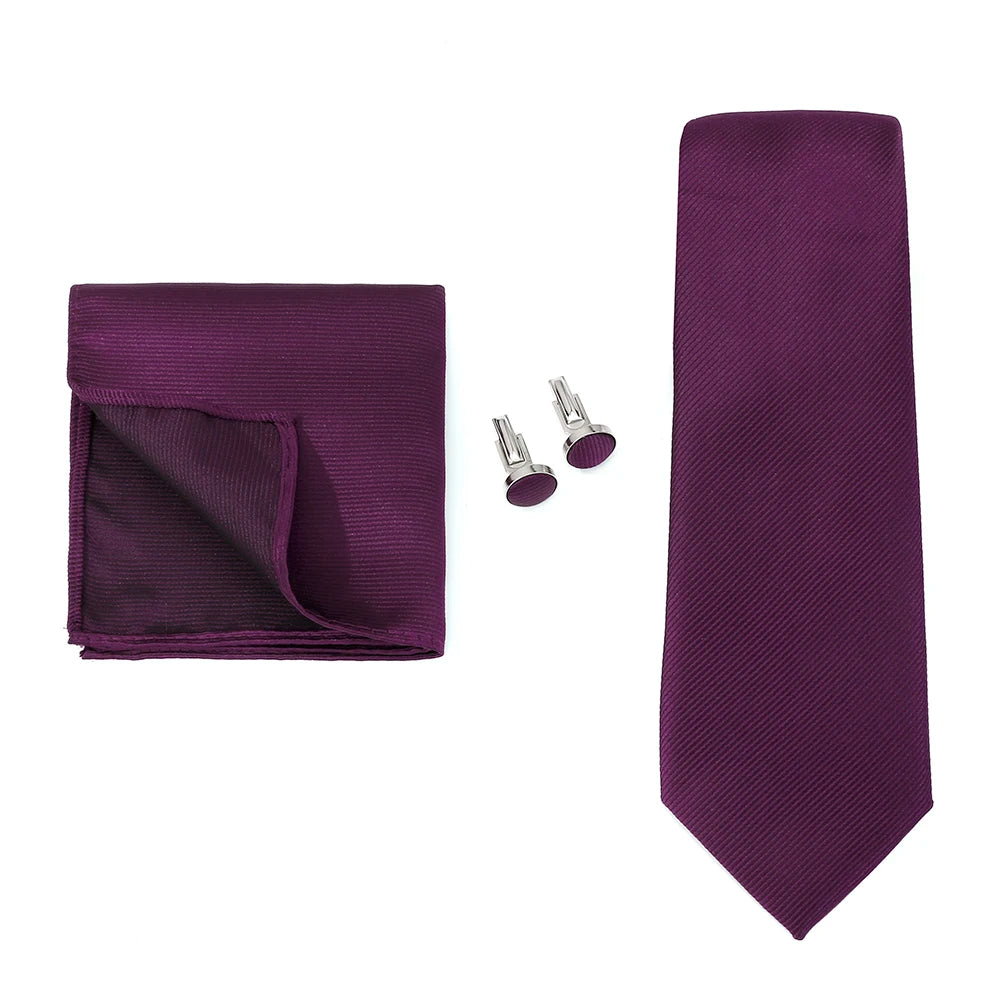 Corbata de marca de moda hecha a mano, sólida, con pañuelo y gemelos, para hombre, corbata, traje, camisa, accesorios de boda, regalos para hombre.