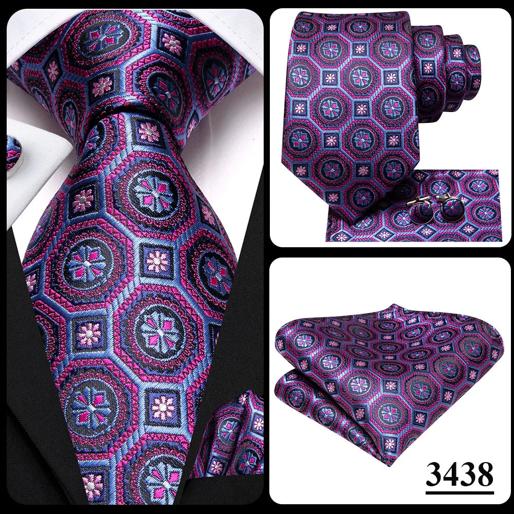 Hi-Tie Purple Solid Paisley Silk Wedding Tie for Men Novelty Design Handky cufflink Gift Men Tie Set Party Business Dropshipping