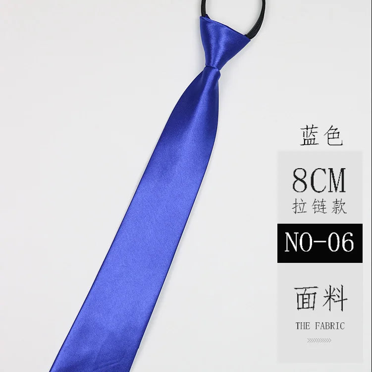 8CM Classic Black Neck Tie Imitation Silk Solid Lazy-tie For Men Business Blue Red Zipper Tie 5CM Narrow Dress Shirt Cravat Gift