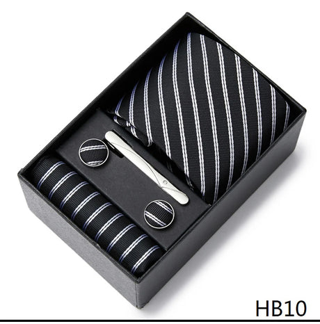 Gravatas For Men Newest design Silk Tie Handkerchief Cufflink Set Necktie Box Striped Blue Office