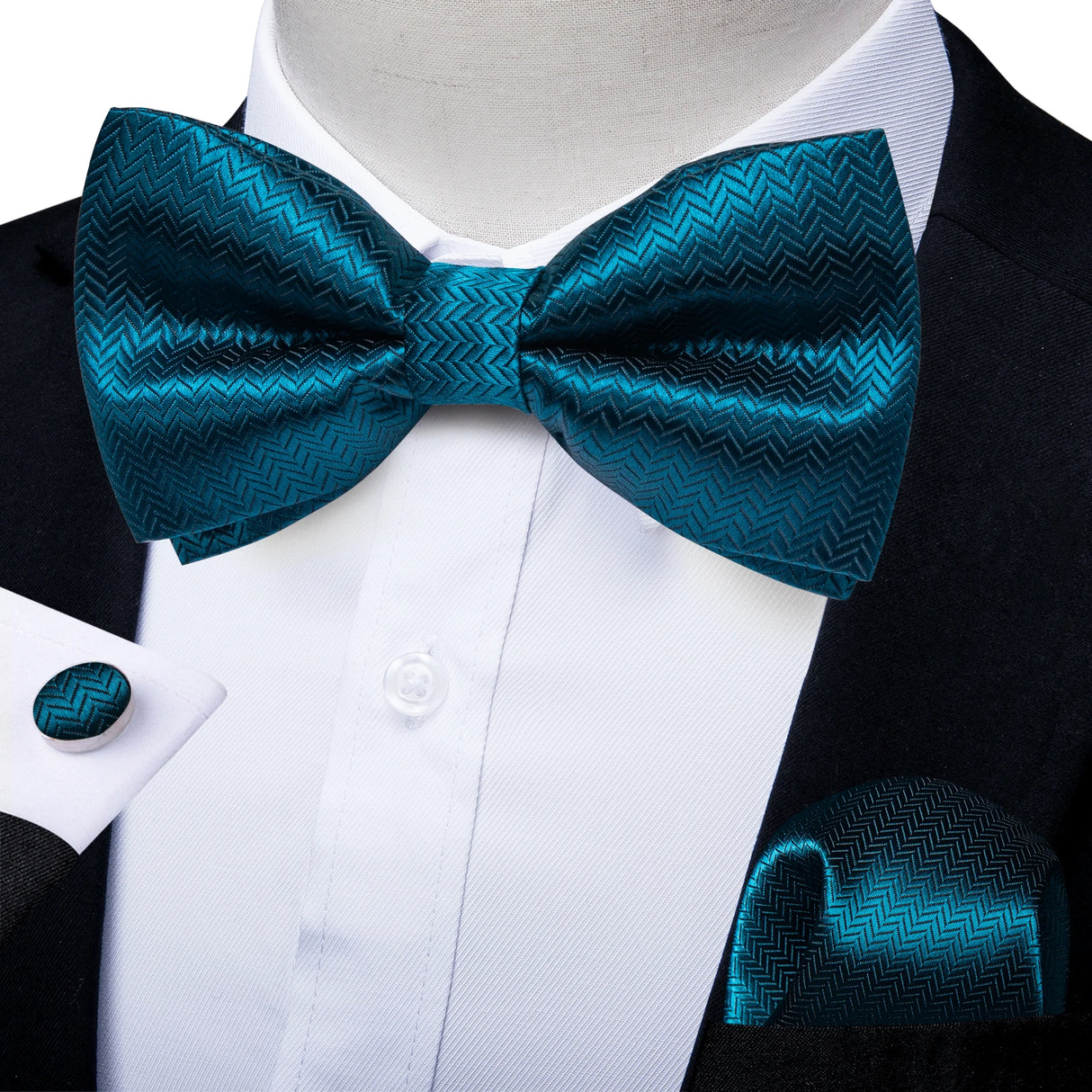 Classic Black Men Bow Ties 100% Silk Bowties Butterfly Pocket Square Cufflinks Set Suit Paisley Gold Pre-Tied Bow Tie DiBanGu