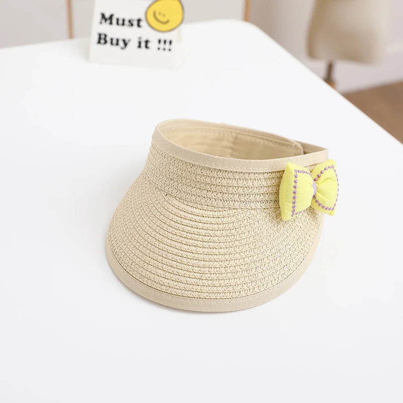 Lovely Girl Baby Summer Straw Hat Casual Bowknot Sun Visor Caps Outdoor Beach Top Sunscreen Empty Hats Cute Baseball Caps