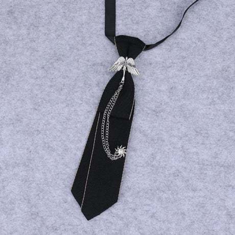 Hand Made Black Ribbon Tie Crystal Rhinestone Jewelry Men White Shirts College Girl Boys Collar Neck Ties Uniform Women Necktie