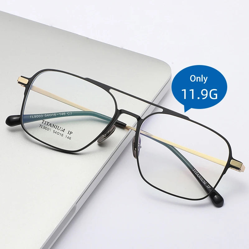 Light Pure Titanium Frames Retro Polygon Spectacle Pilot Ultra Double Bridge Customized Optical Prescription Eyeglasses Man